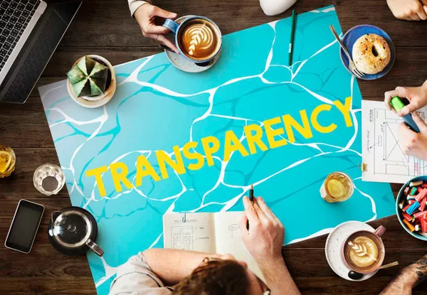 Group meeting around board with word transparency