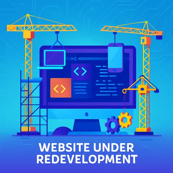 Website, cranes and words website under redevelopment